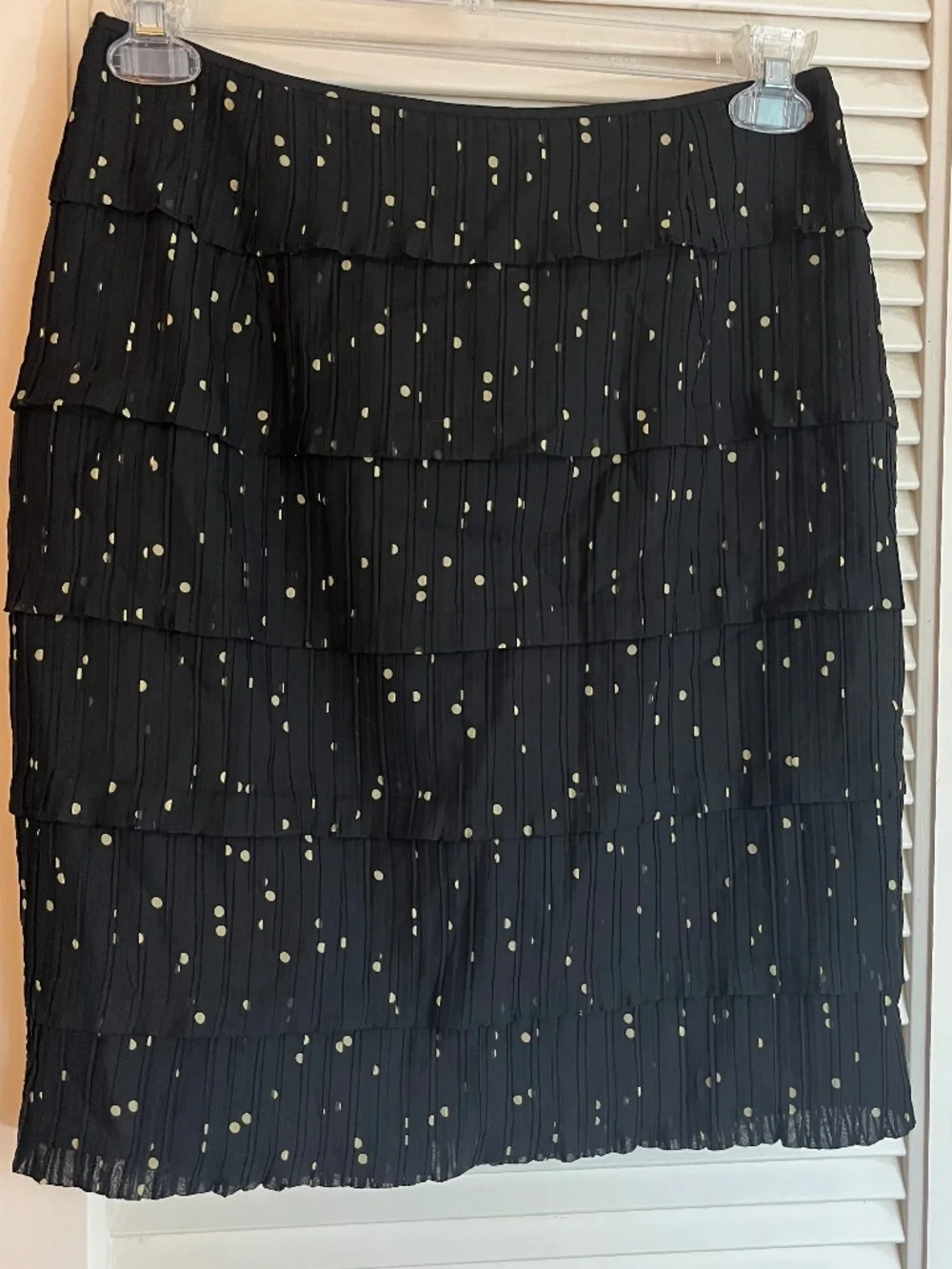 Kay Unger Pleated Tiered Polka Dot Black Skirt Size 8